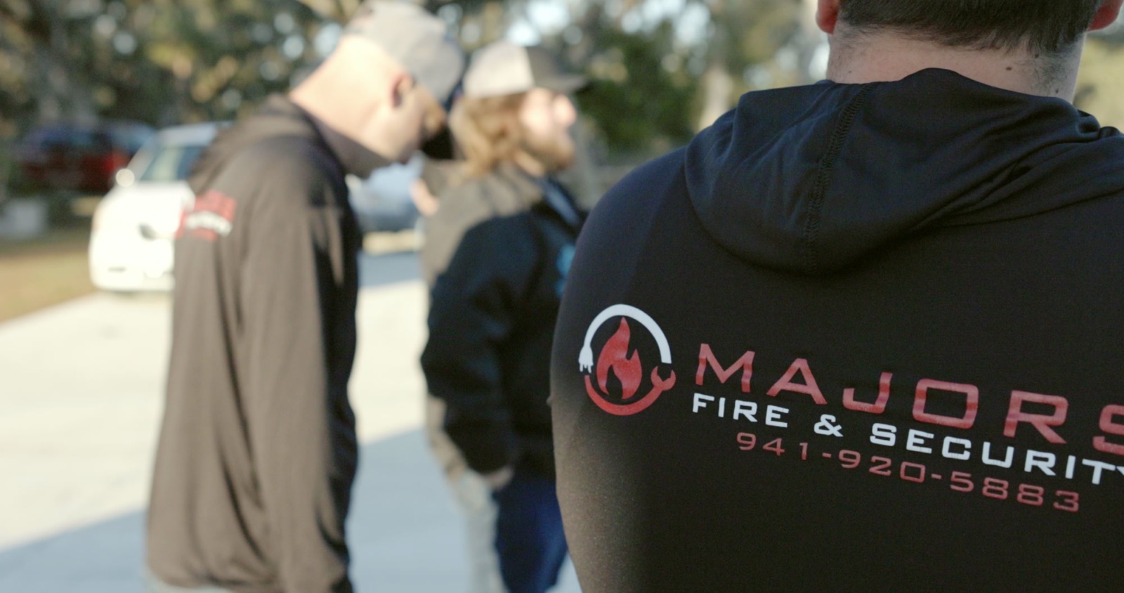 Majors Fire & Security crew preparing for a service call